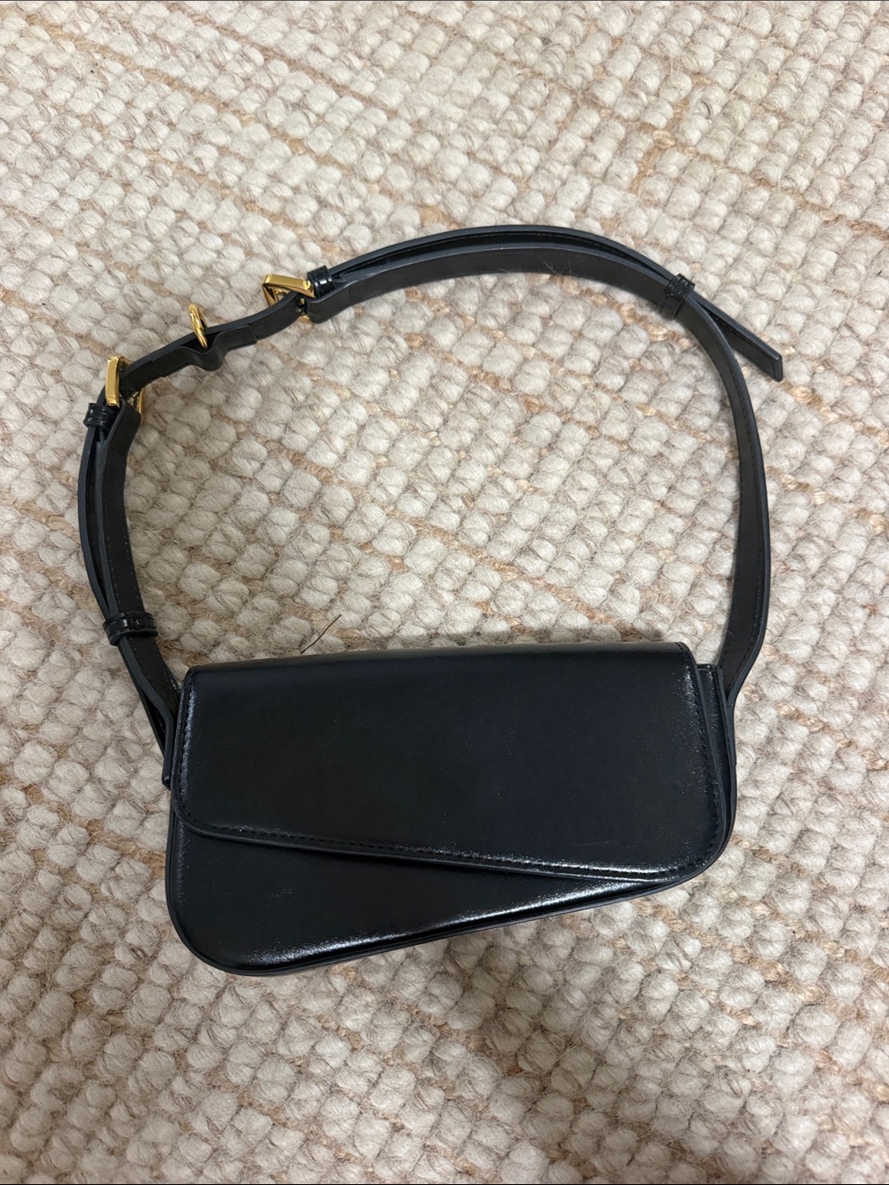 Zara Black Mini Asymmetrical Mini Bag with Gold Hardware